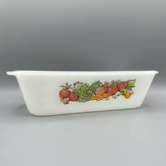 Vintage Glasbake Jeanette Milkglass Garden Vegetable Harvest Loaf Pan - Picture 4 of 10